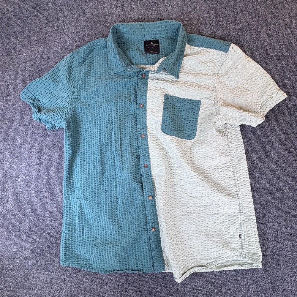 Junk Food Clothing Shirt Mens 2XL Teal Green Colorblock Waffle Knit Button Up